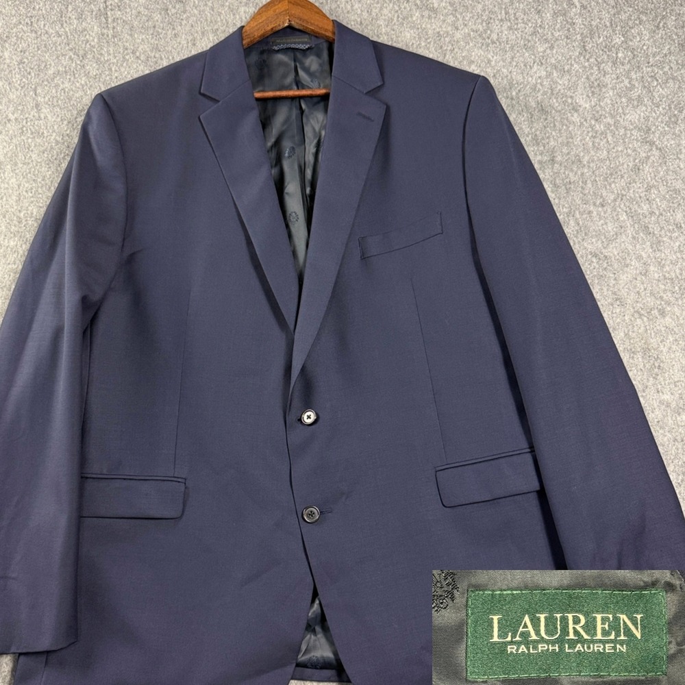 Ralph Lauren Mens Navy Blue Two Button Blazer Sport Coat 48L Wool Blend